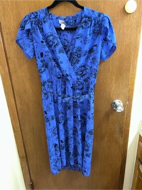 Taurus II Vintage Sheer Blue Floral Belted Dress Size 8